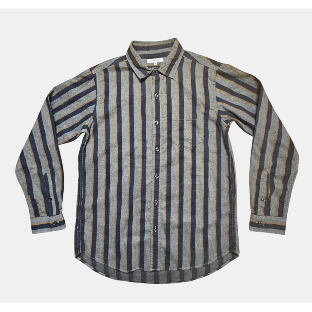 Global Work Mens Long Sleeve Button Up Shirt M Stripes Japan Minimalist Basic